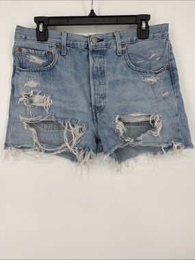 Levi's 501 Light Blue Ripped Denim Cutoff Shorts